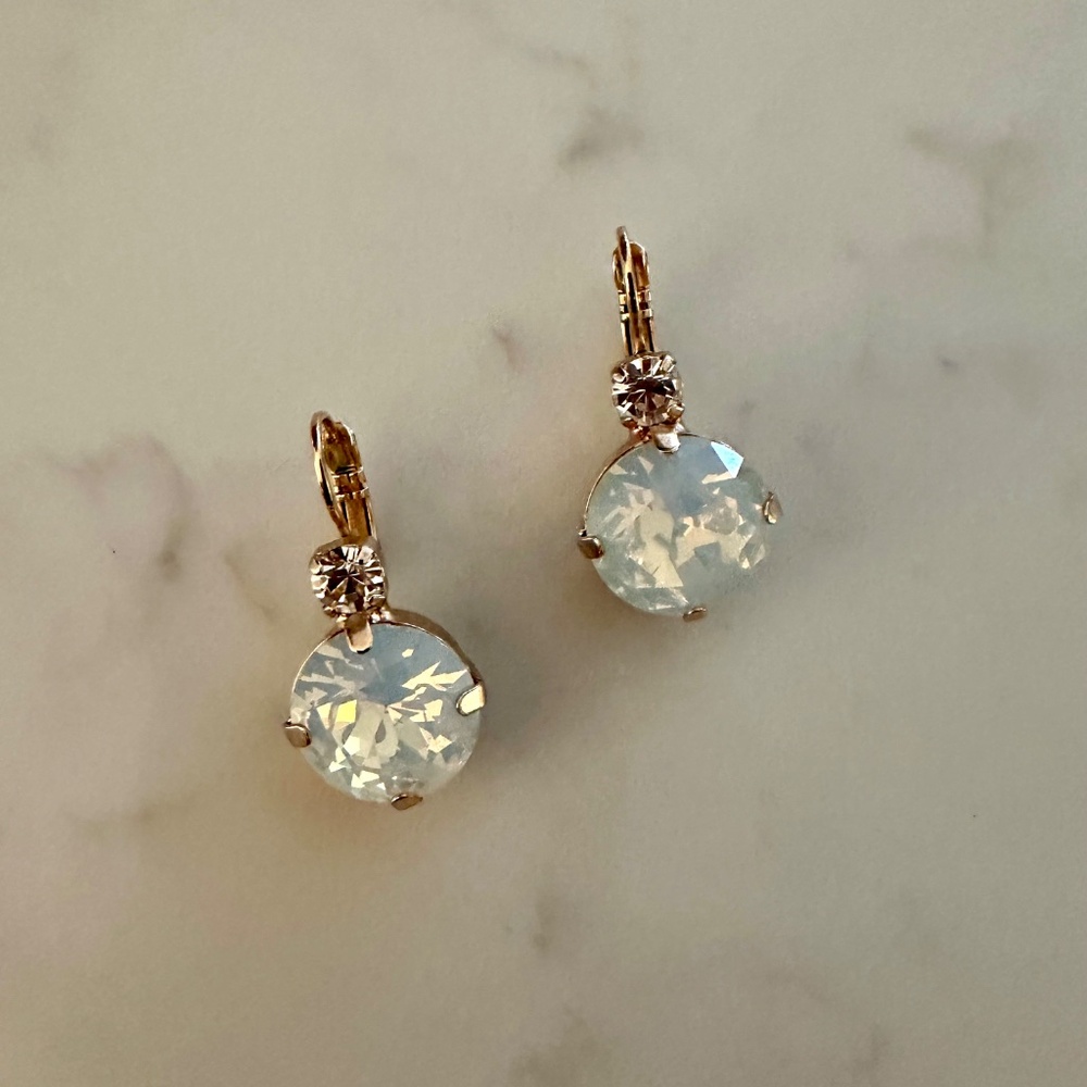 Rose Gold White Crystal Opal Drop Earrings - Picture 3 of 4